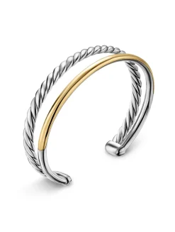 Dy Mercer® Two Row Cuff Bracelet In Sterling Silver With 18k Yellow Gold, 8mm