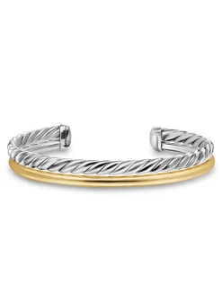 Dy Mercer® Two Row Cuff Bracelet In Sterling Silver With 18k Yellow Gold, 8mm