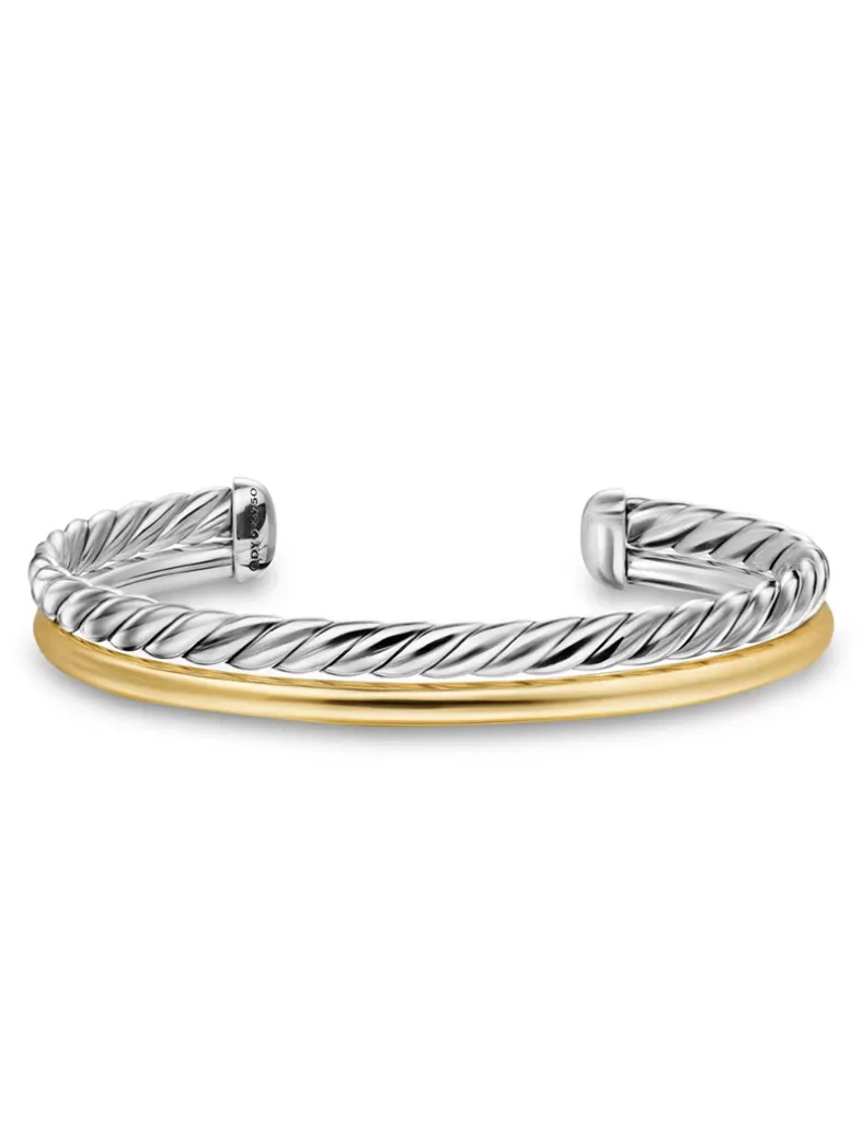 Dy Mercer® Two Row Cuff Bracelet In Sterling Silver With 18k Yellow Gold, 8mm