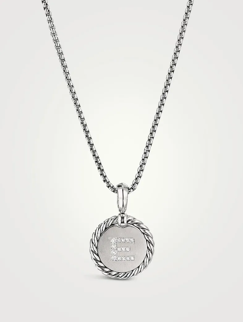 E Initial Charm In Sterling Silver With Pavé Diamonds