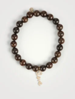 Ebony Beaded Bracelet With Mini 14K Gold Diamond Love Charm