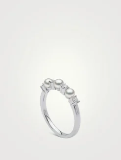 Eclipse 18K White Gold Akoya Pearl And Diamond Ring