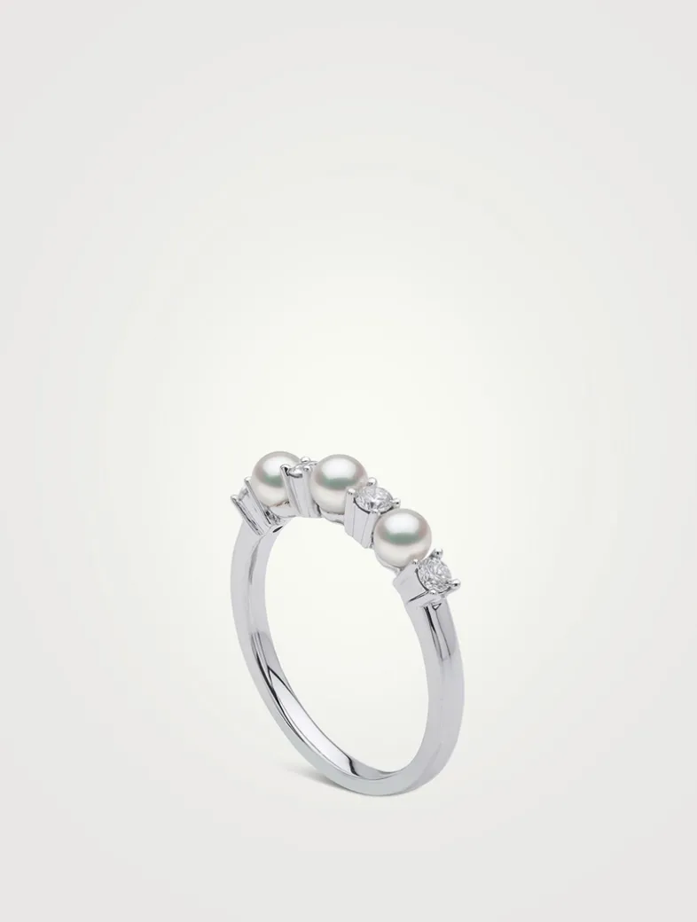 Eclipse 18K White Gold Akoya Pearl And Diamond Ring
