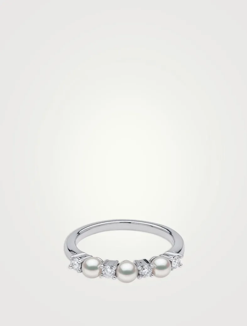 Eclipse 18K White Gold Akoya Pearl And Diamond Ring