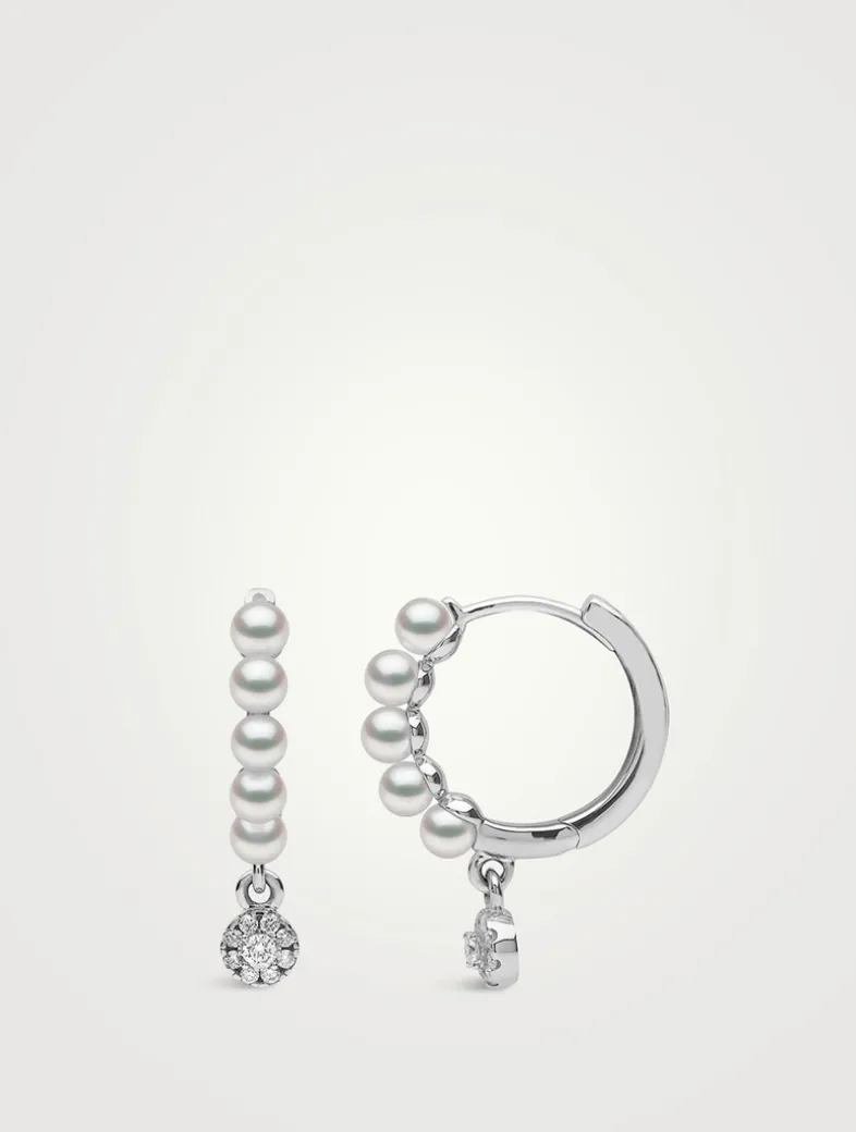 Eclipse 18K White Gold Pearl Hoop Earrings With Diamonds