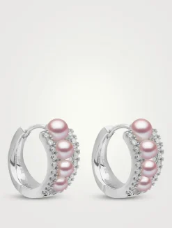 Eclipse 18K White Gold Pink Pearl Earrings With Diamonds