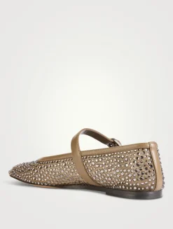 Embellished Mesh Mary Jane Ballet Flats