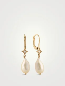 Emilia 14K Gold Gothic Star Baroque Pearl Drop Earrings With Topaz