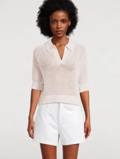 Emma Open-Weave Polo Sweater