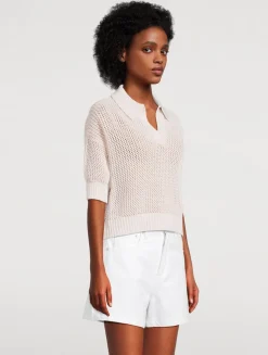 Emma Open-Weave Polo Sweater
