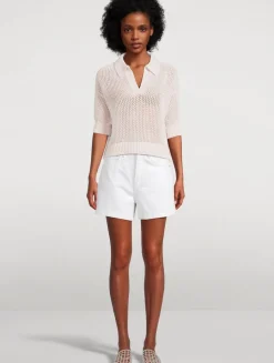 Emma Open-Weave Polo Sweater