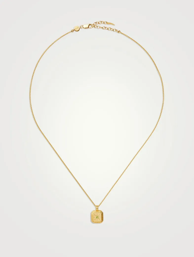 Engravable Peridot August Birthstone Pendant Necklace