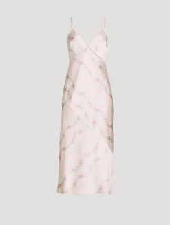Ermon Satin Slip Dress In Floral Print