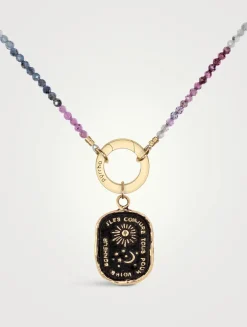 Everything For You 14K Gold Talisman Pink And Teal Sapphire Beaded Choker Necklace