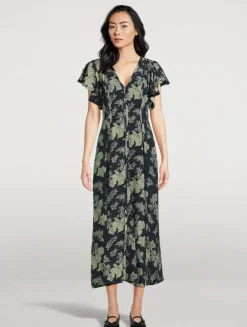Evette Flutter-Sleeve Dress In Floral Print