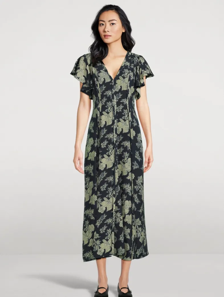 Evette Flutter-Sleeve Dress In Floral Print