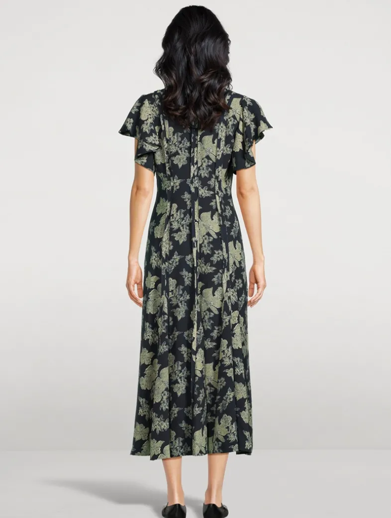 Evette Flutter-Sleeve Dress In Floral Print