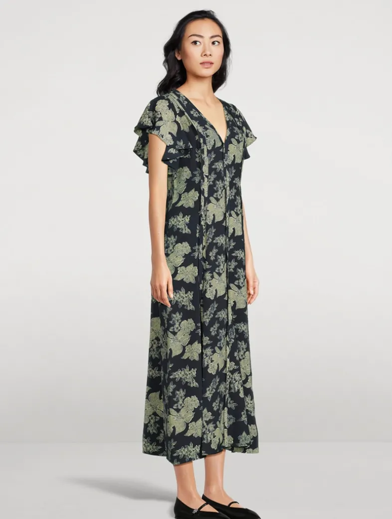 Evette Flutter-Sleeve Dress In Floral Print