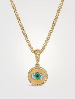 Evil Eye Amulet In 18k Yellow Gold With Pavé Emeralds And Diamonds