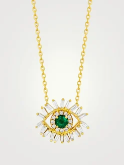 Evil Eye 18K Gold Necklace With Emerald And Diamonds