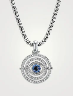 Evil Eye Mobile Amulet In 18k White Gold With Pavé Blue Sapphires And Diamonds