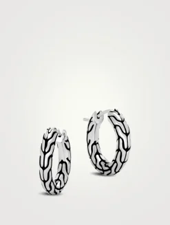 Extra Small Carved Chain Sterling Silver Hoop Earrings