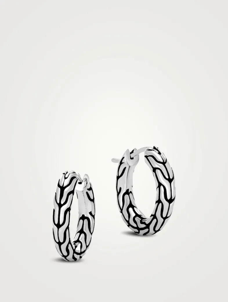 Extra Small Carved Chain Sterling Silver Hoop Earrings