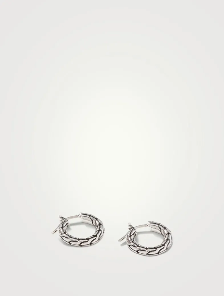 Extra Small Carved Chain Sterling Silver Hoop Earrings