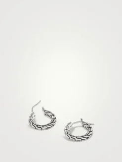 Extra Small Carved Chain Sterling Silver Hoop Earrings