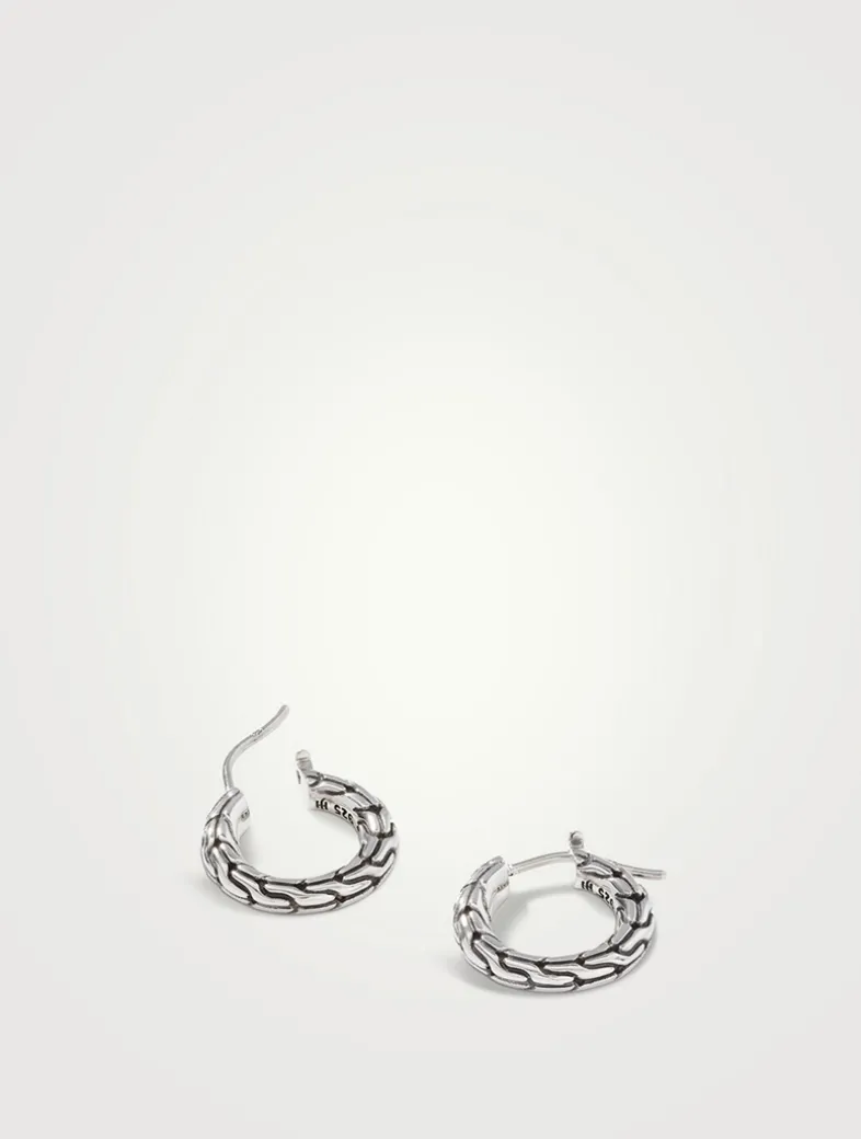 Extra Small Carved Chain Sterling Silver Hoop Earrings
