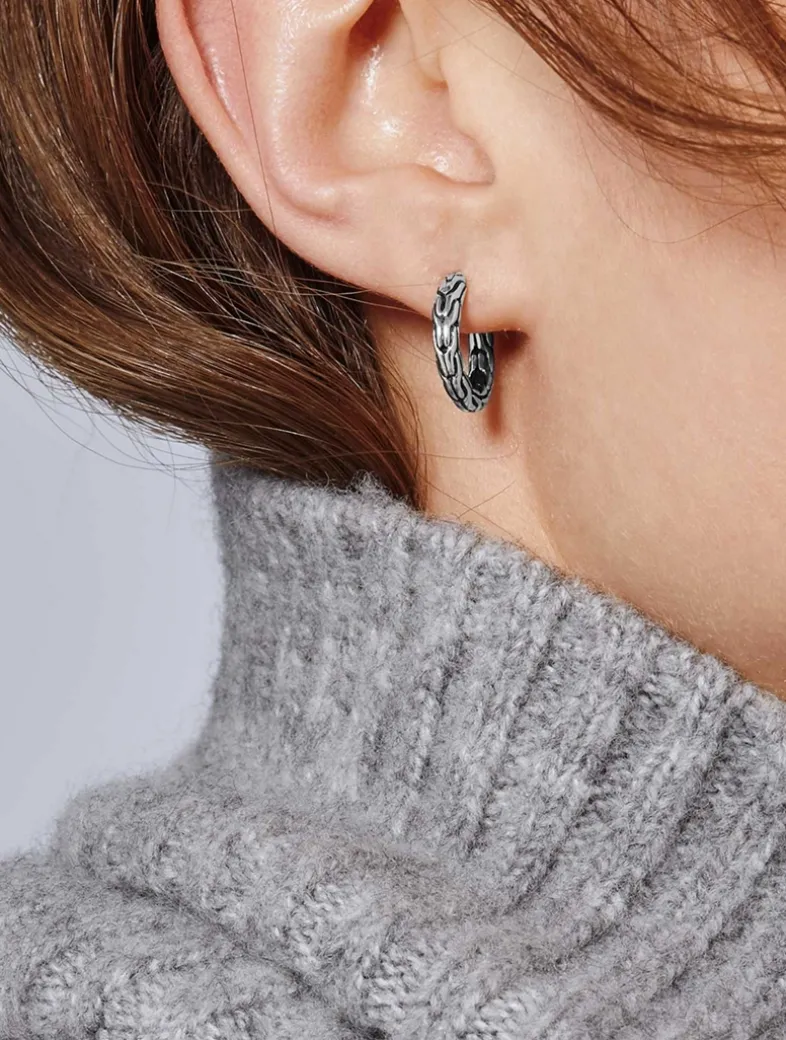 Extra Small Carved Chain Sterling Silver Hoop Earrings