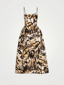 Faille Midi Dress In Abstract Butterfly Print
