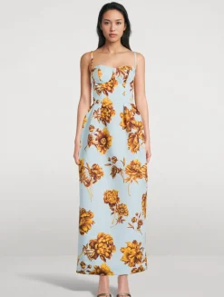 Faille Midi Dress In Peony Print