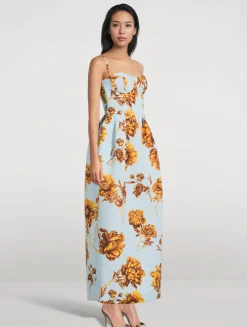 Faille Midi Dress In Peony Print