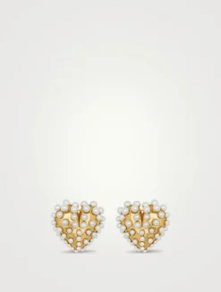 Faux Pearl Heart Stud Clip-On Earrings
