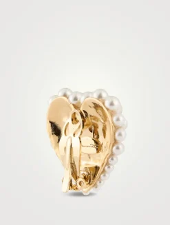 Faux Pearl Heart Stud Clip-On Earrings