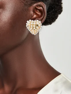 Faux Pearl Heart Stud Clip-On Earrings