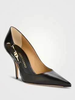 F-Buckle Leather Pumps