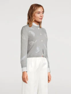 Feather Intarsia Cashmere Cardigan
