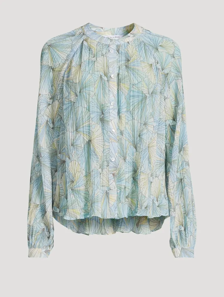 Fennel Pleated Blouse In Shell Print