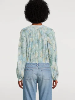 Fennel Pleated Blouse In Shell Print