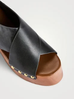 Fiddlesy Leather Platform Wedge Clogs