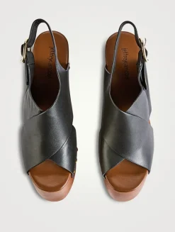 Fiddlesy Leather Platform Wedge Clogs