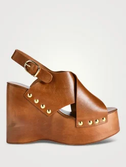 Fiddlesy Leather Platform Wedge Clogs