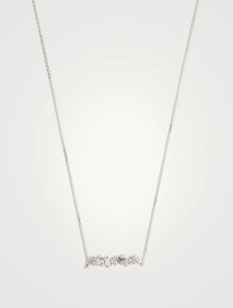Fireworks 18K White Gold Bar Necklace With Diamonds
