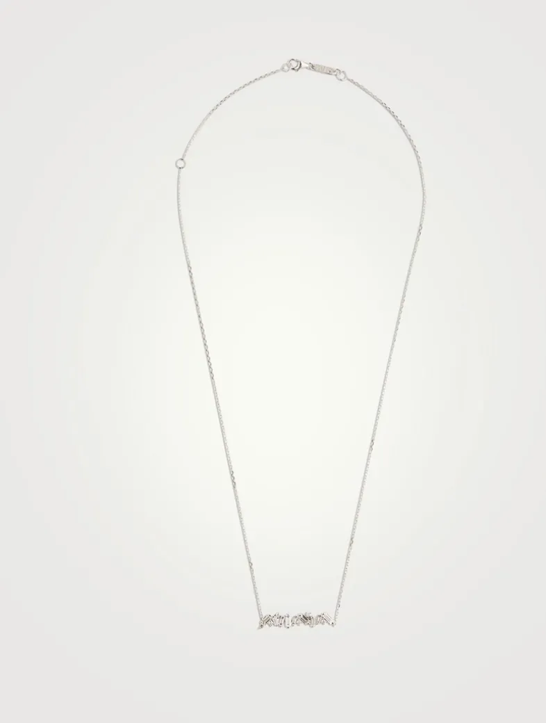 Fireworks 18K White Gold Bar Necklace With Diamonds