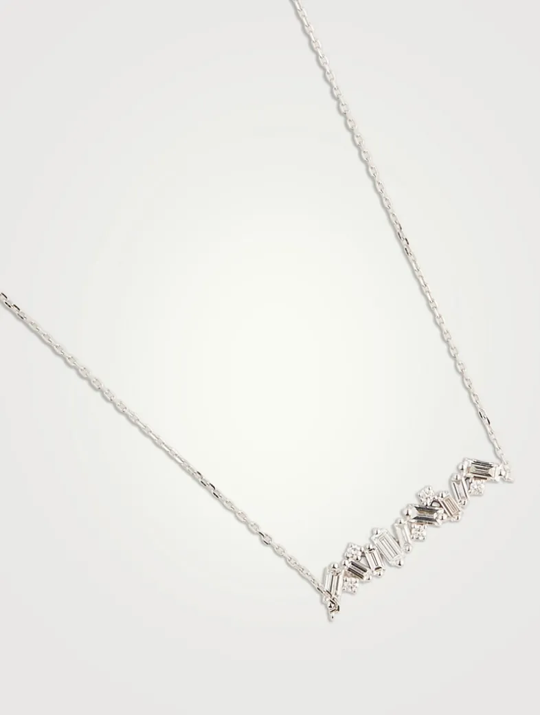 Fireworks 18K White Gold Bar Necklace With Diamonds