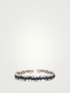 Fireworks 18K White Gold Flexible Bangle Bracelet With Dark Blue Sapphires And Diamonds