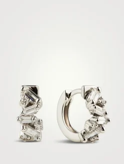Fireworks 18K White Gold Huggie Hoop Earrings With Diamonds