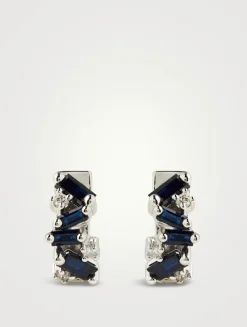 Fireworks 18K White Gold Huggie Hoop Earrings